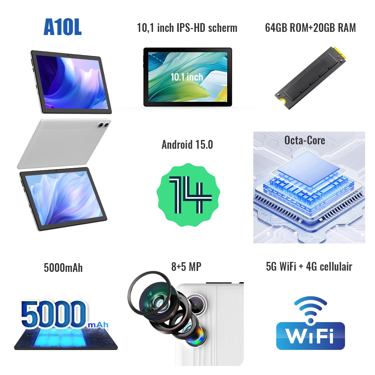 2025 AEEZO Tablet 10.1″ Android 11 Octa-Core Tablets,20+64GB With Keyboard/Mouse