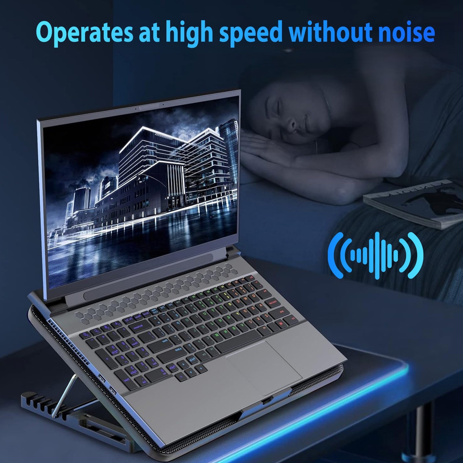 Upgraded Foldable Laptop 6 Quiet Cooler Cooling Pad Stand With Phone Holder