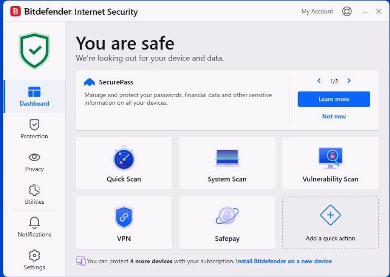 Bitdefender Internet Security 2026 – 1 To 4 Years 1 To 10 Devices + Daily VPN