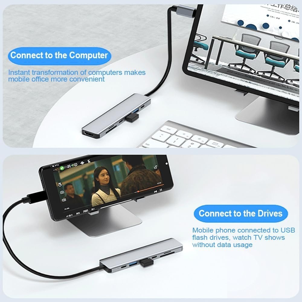 7-in-1 USB-C Hub Multiport Adapter for MacBook Pro/Air iPad Laptop