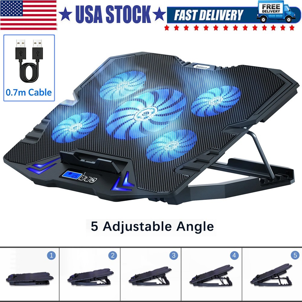 Laptop Cooling Pad For 11-18″ inch Laptop Dual USB Fan Cooler Stand 5 Quiet Fans