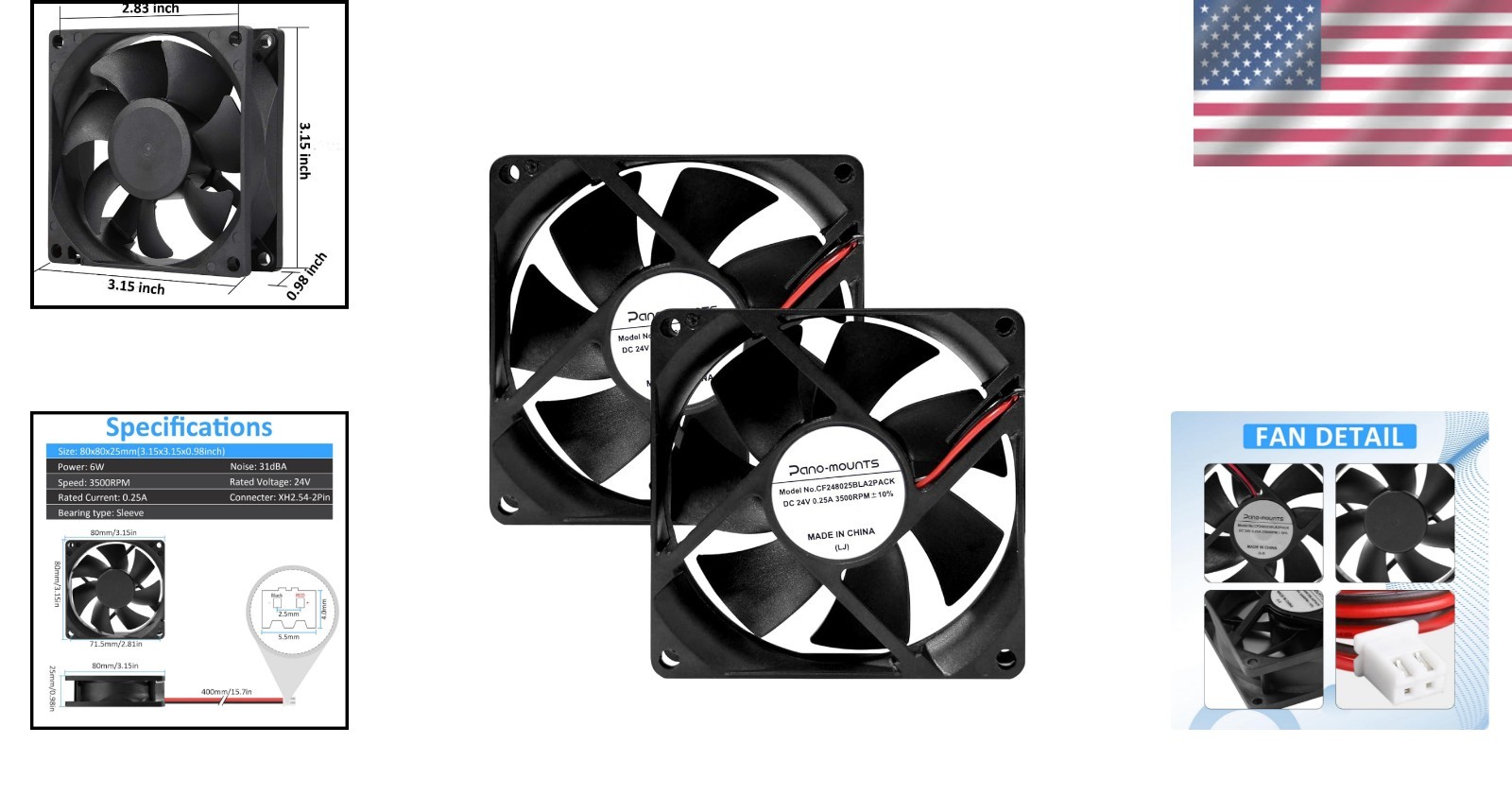 24V DC 80mm Cooling Fan – Silent Operation and Easy 2-Pin Connection – 2-Pack