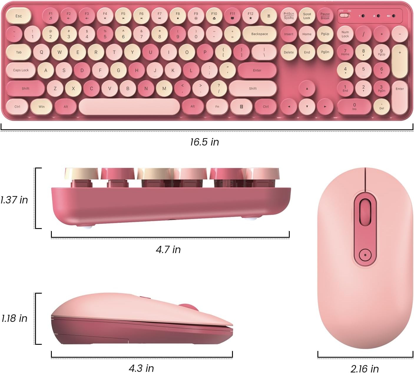 Colorful Computer PC Wireless Keyboard Mouse Combo Full-Sized Silent Typewriter