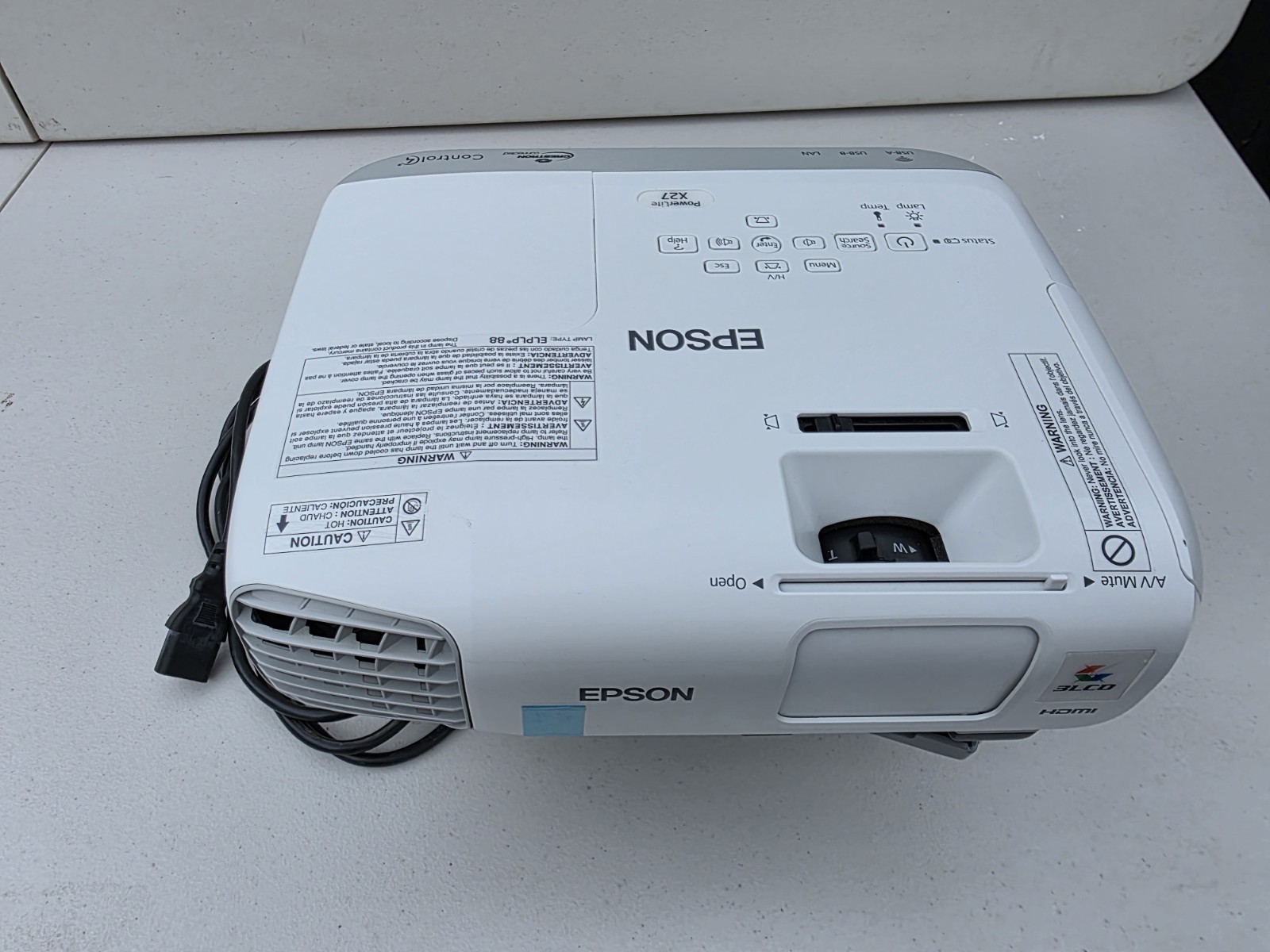 Epson PowerLite X27 3LCD XGA 2700 ANSI 3000:1 HDMI VGA USB LAN White