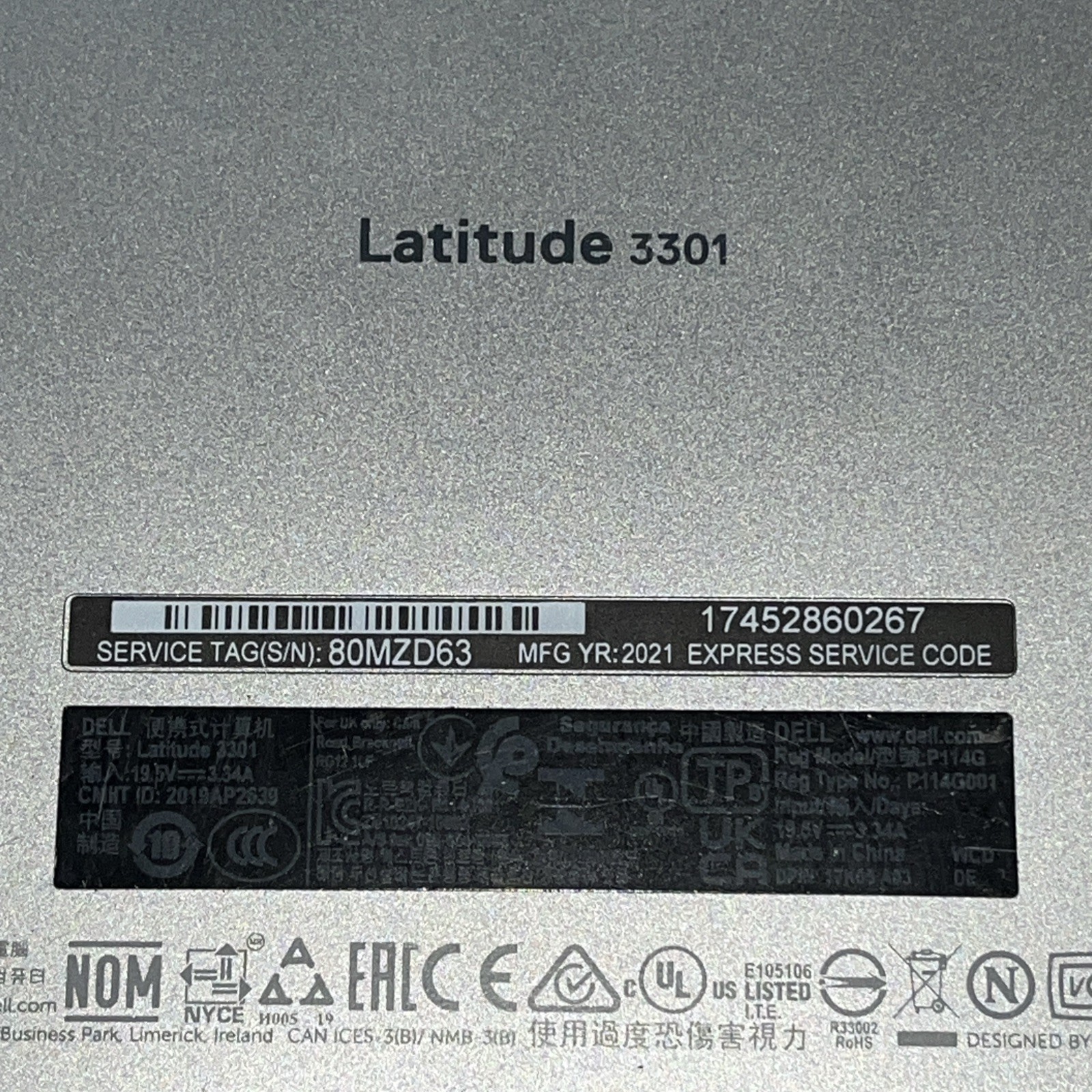 DELL LATITUDE 3301 INTEL CORE I7-8665U 8GB RAM NO HD