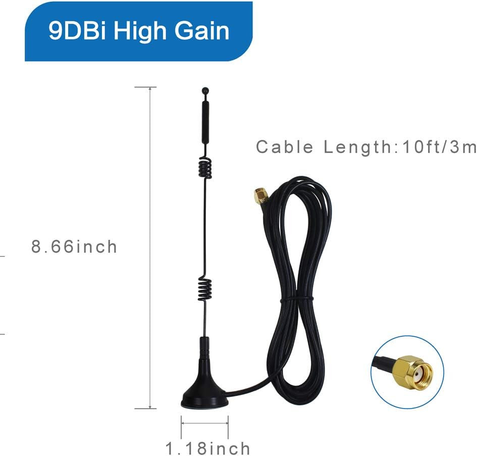 Dual Band Long Range Wifi Antenna (2-Pack), 9Dbi 2.4GHZ 5GHZ 5.8GHZ RP-SMA Conn