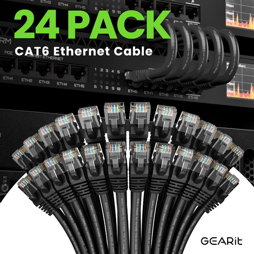 GearIT Cat 6 Ethernet Cable 1 ft (24-Pack) – Cat6 1 Foot (24-Pack), Black