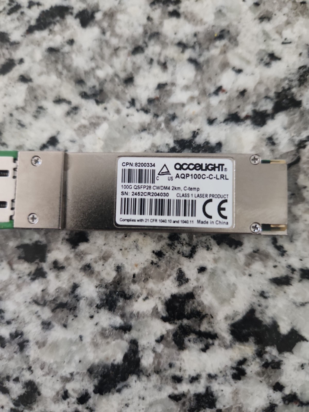 Accelight AQP100C-C-LRL is a 100G QSFP28 CWDM4 optical transceiver