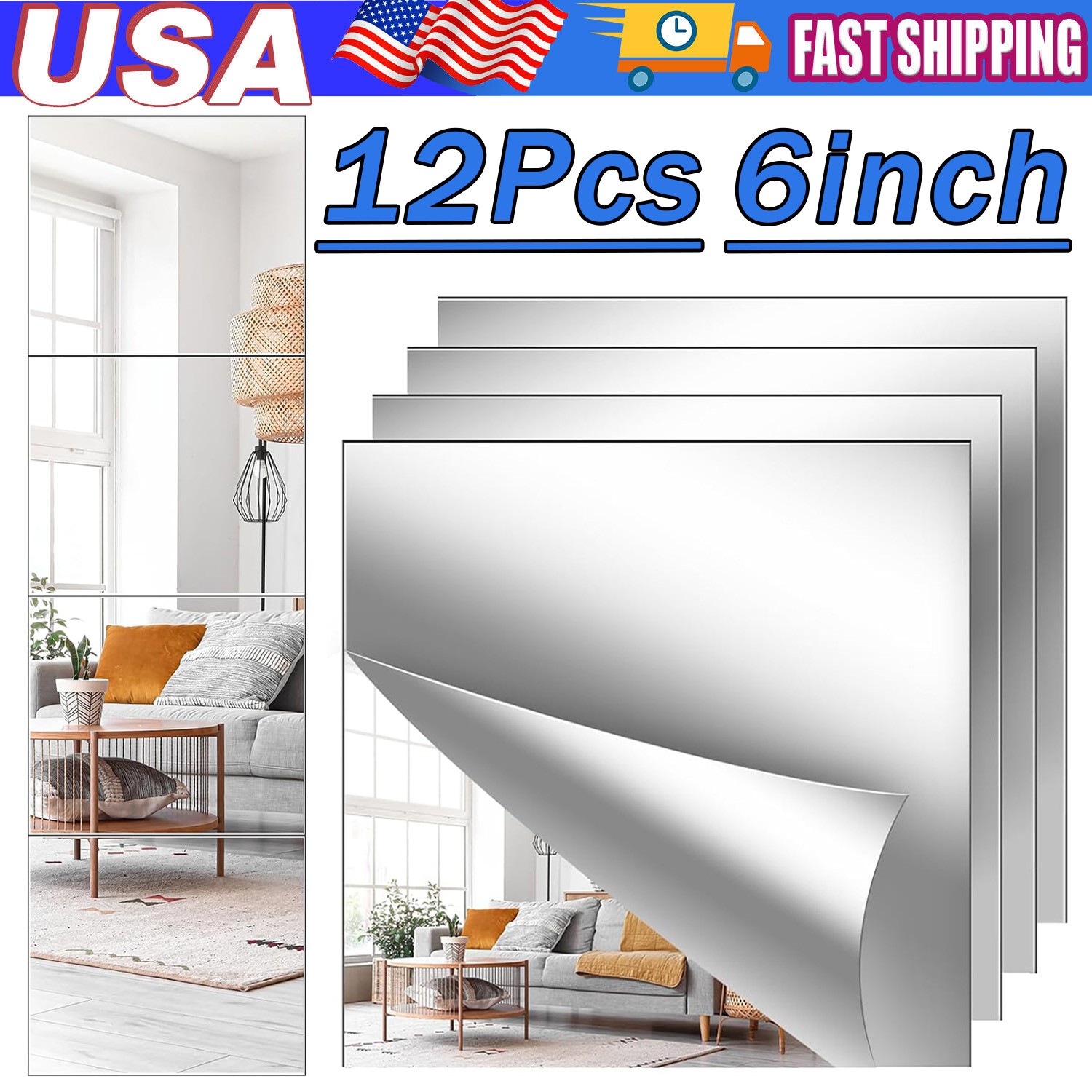 Mirror Tile Reflective Wall Stickers Self Adhesive Film Paper Kitchen Home Decor