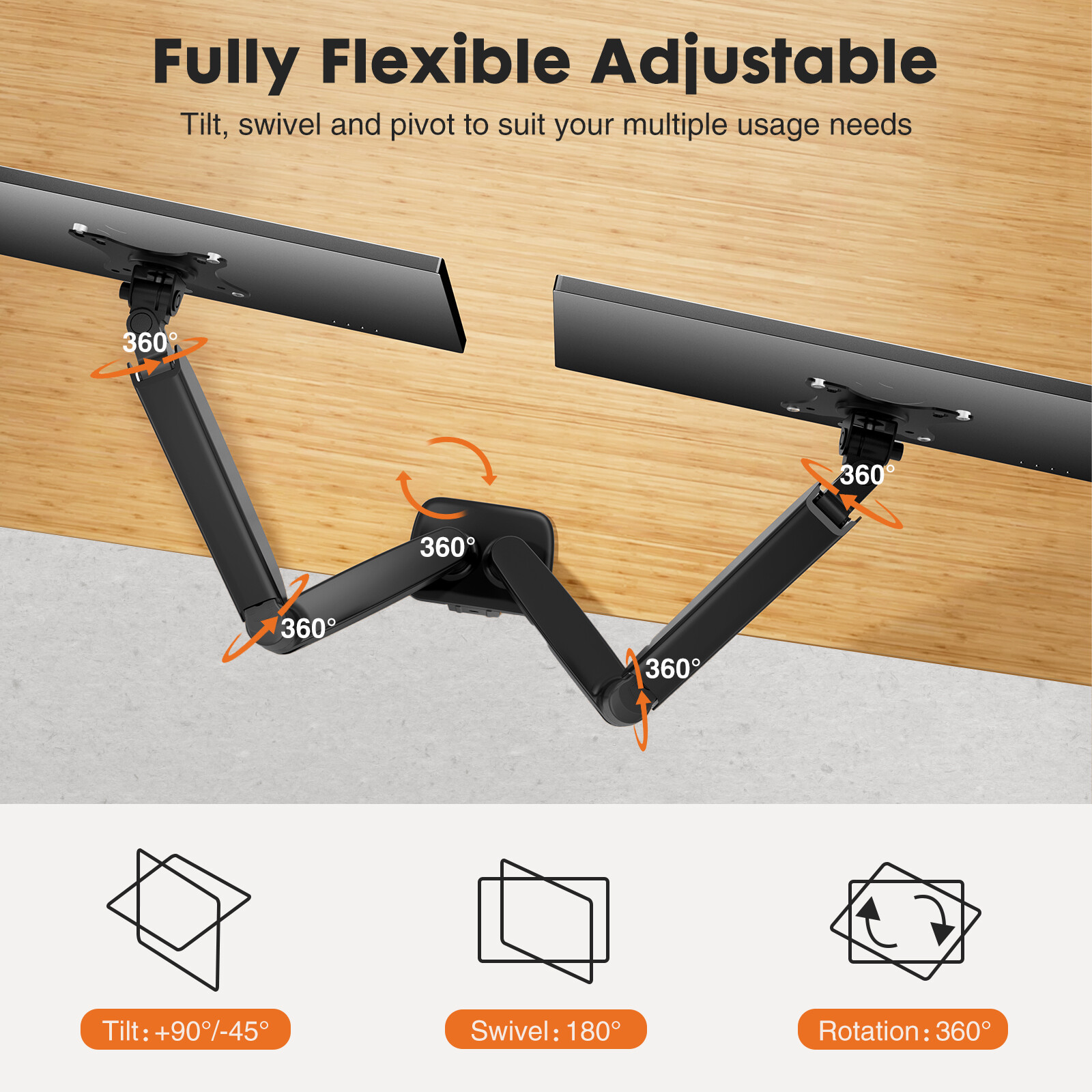 Dual Monitor Stand VESA Gas Spring Desk Mount Adjustable Swivel 13-32in Screen