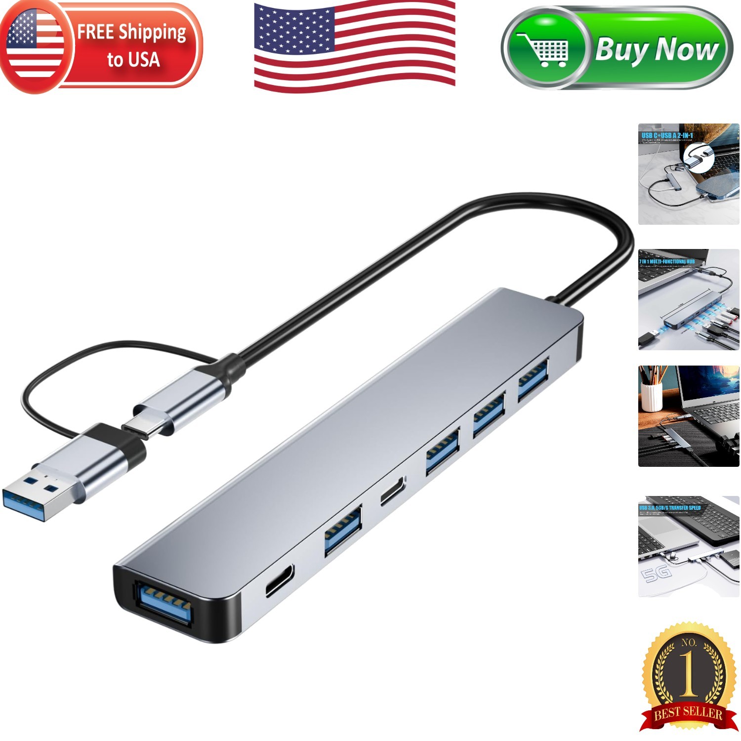 Aluminum 7-in-1 USB C Hub: High-Speed Connectivity for Your Devices