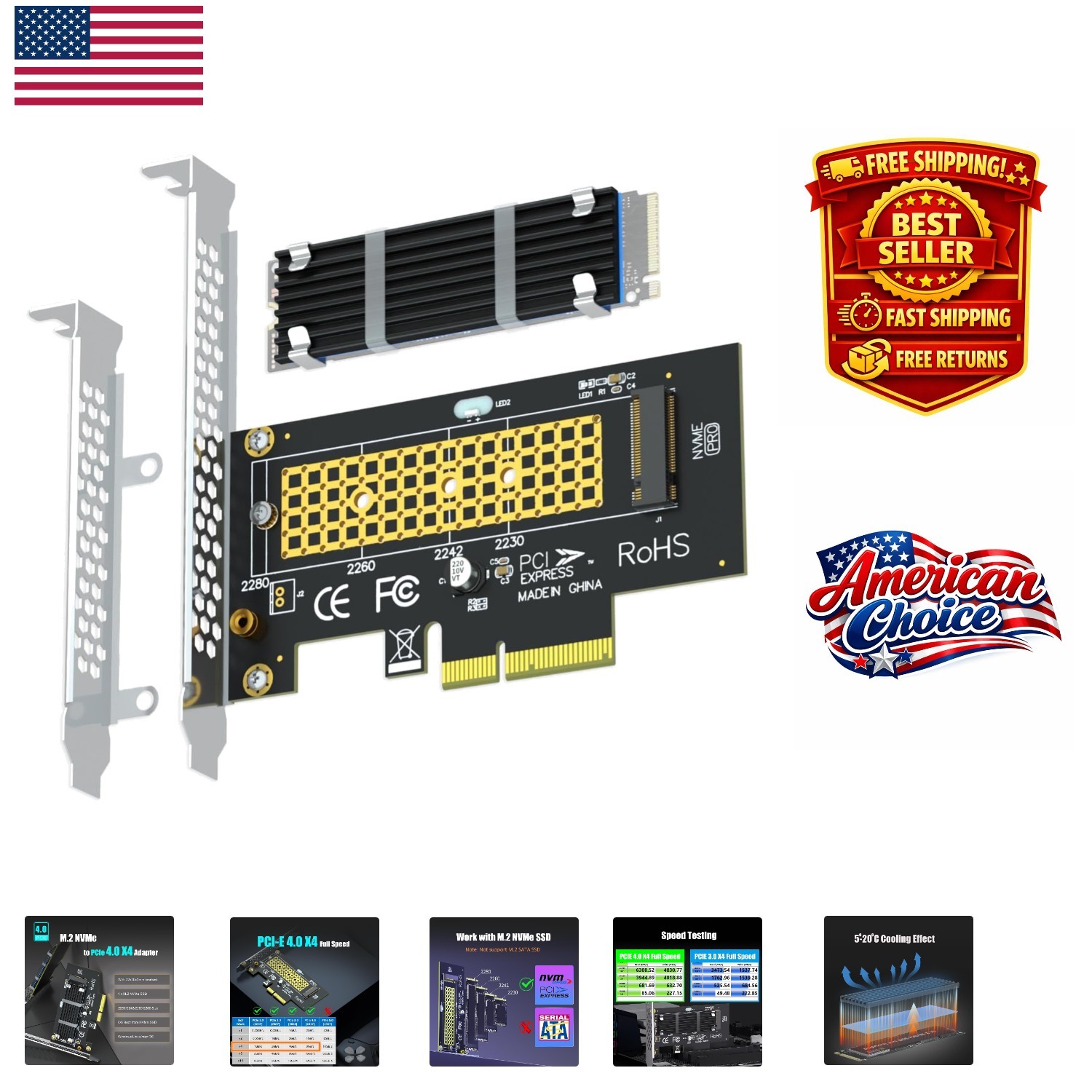 Versatile M.2 NVMe PCIe 4.0 Adapter with Heatsink – Compatible with All SSDs