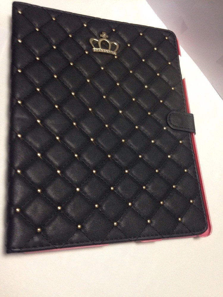 Full Cover Synthetic Leather Case For IPad 2/3/4 Black With Gold Accents