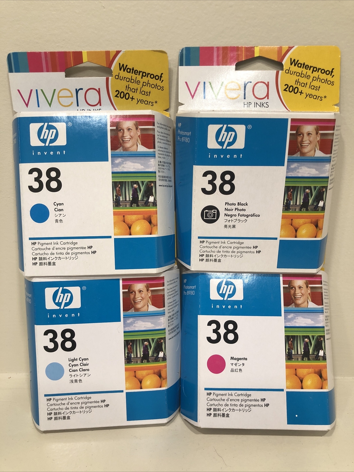 Lot of 4 Mixed Colors Genuine HP Vivera Ink 38 Expired Nov 2008 Sealed BRAND NEW