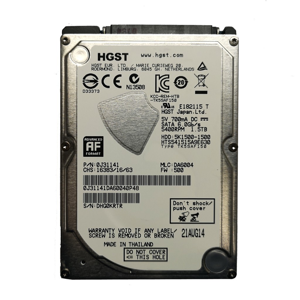HGST 1.5TB HTS541515A9E630 5400RPM 32MB SATA 2.5″ Laptop Hard Disk Drive