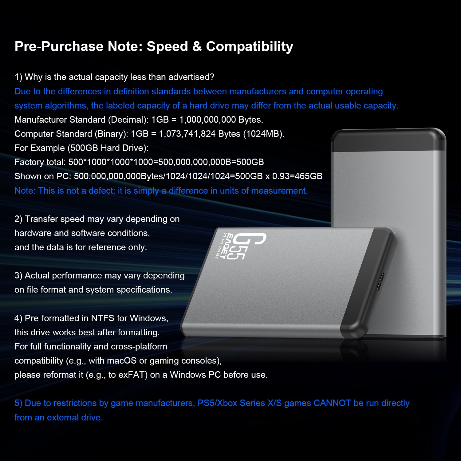 EAGET G55 500GB/1TB/2TB 2.5″ Portable External Hard Drive HDD-USB 3.0 for PC Mac