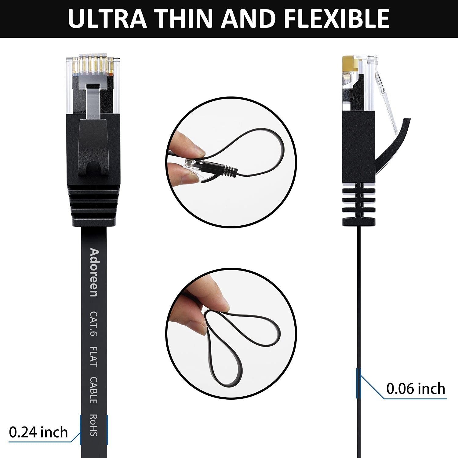 Cat6 Flat Ethernet Cable 2 Ft/20 Pack, High Speed Slim Short Patch Cables Copper
