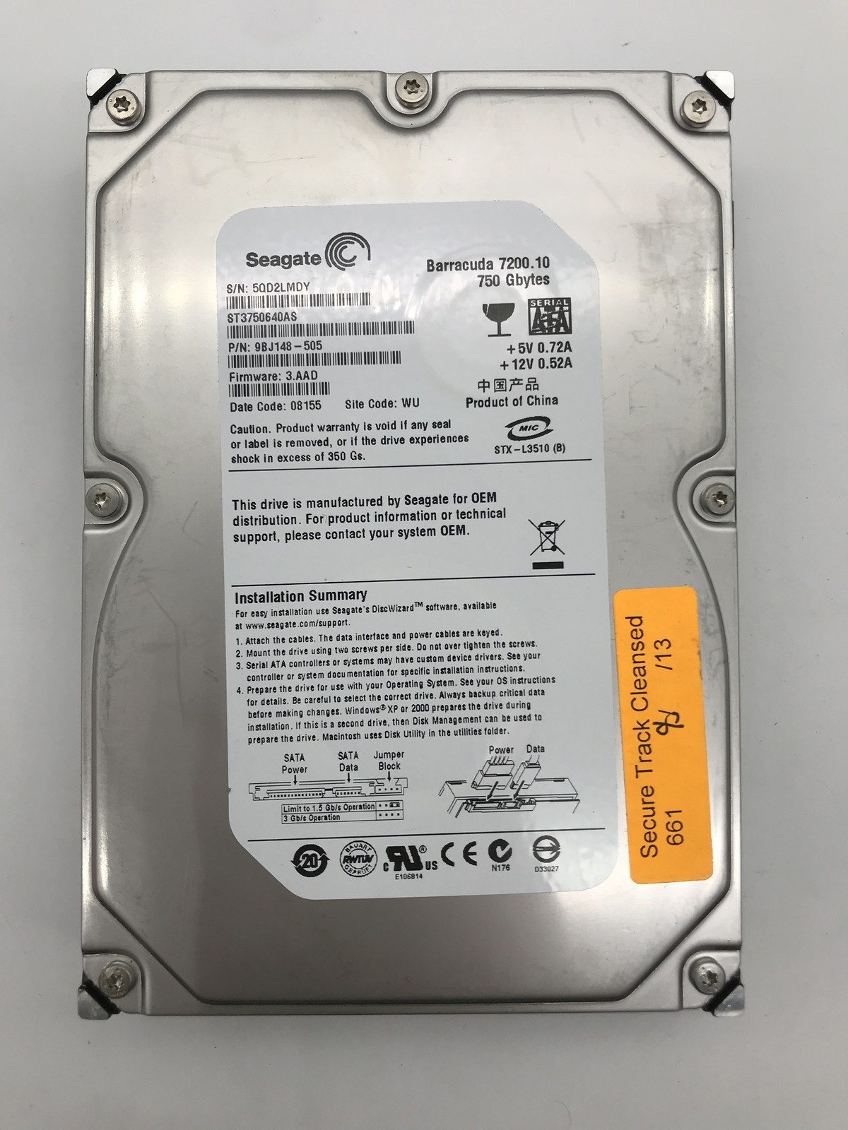 SEAGATE ST3750640NS 750GB 3.5″ Hard Disk HDD 98J148-505