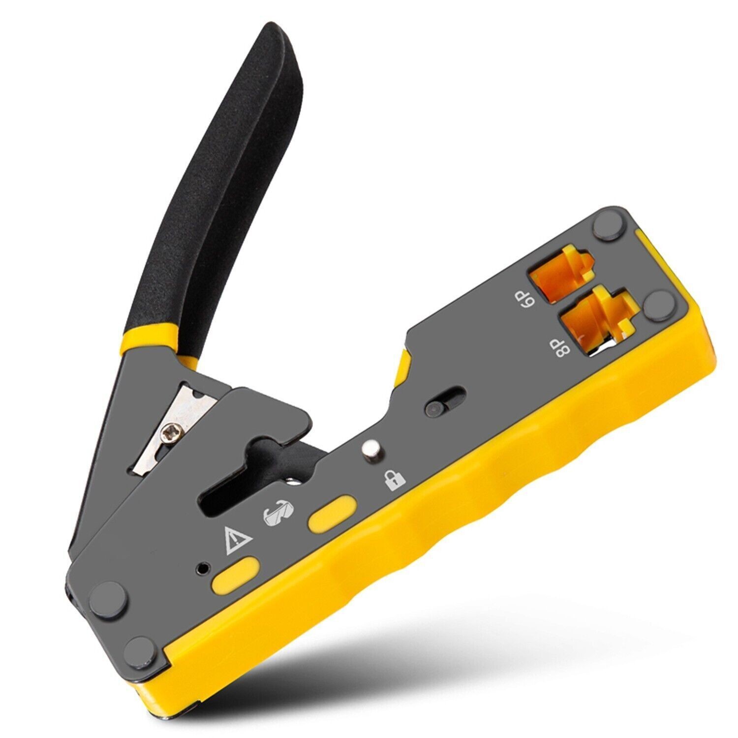 RJ45 Crimp Tool, Compact Design for Cat5e/Cat6 Connectors, All-in-One Pliers