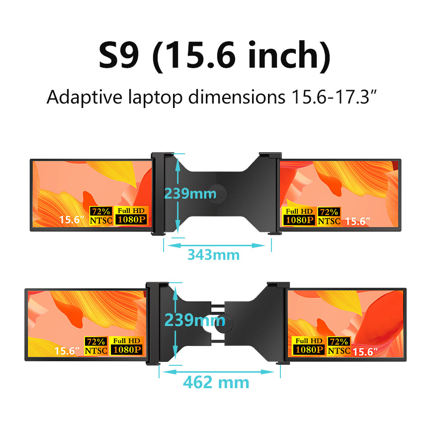 Plug And Play Portable Dual Monitor For Laptop Triple Screen Extender Monitor