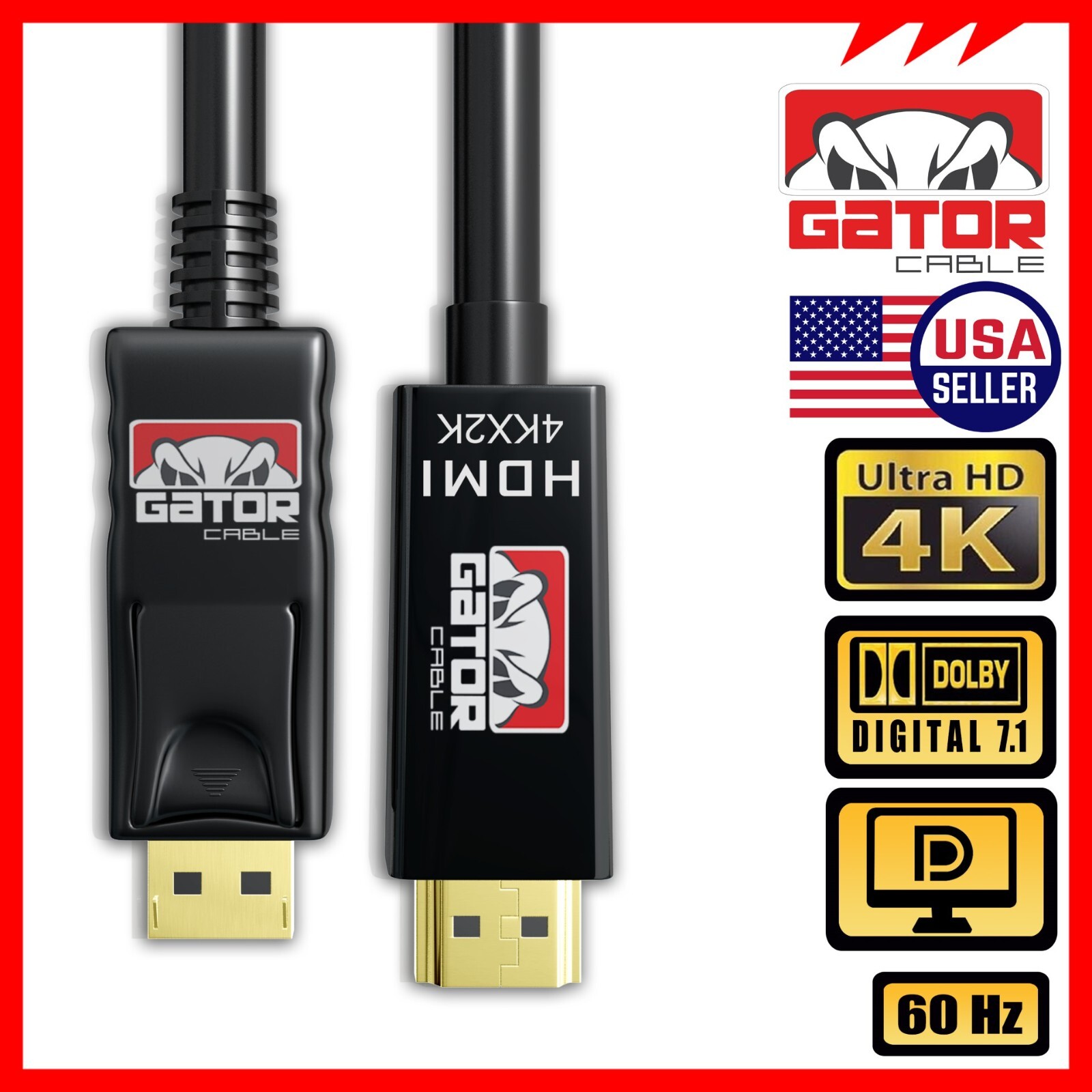 4K DisplayPort DP to HDMI Cable 60Hz 2160P 25.92Gbps HDR Audio Video Adapter PC