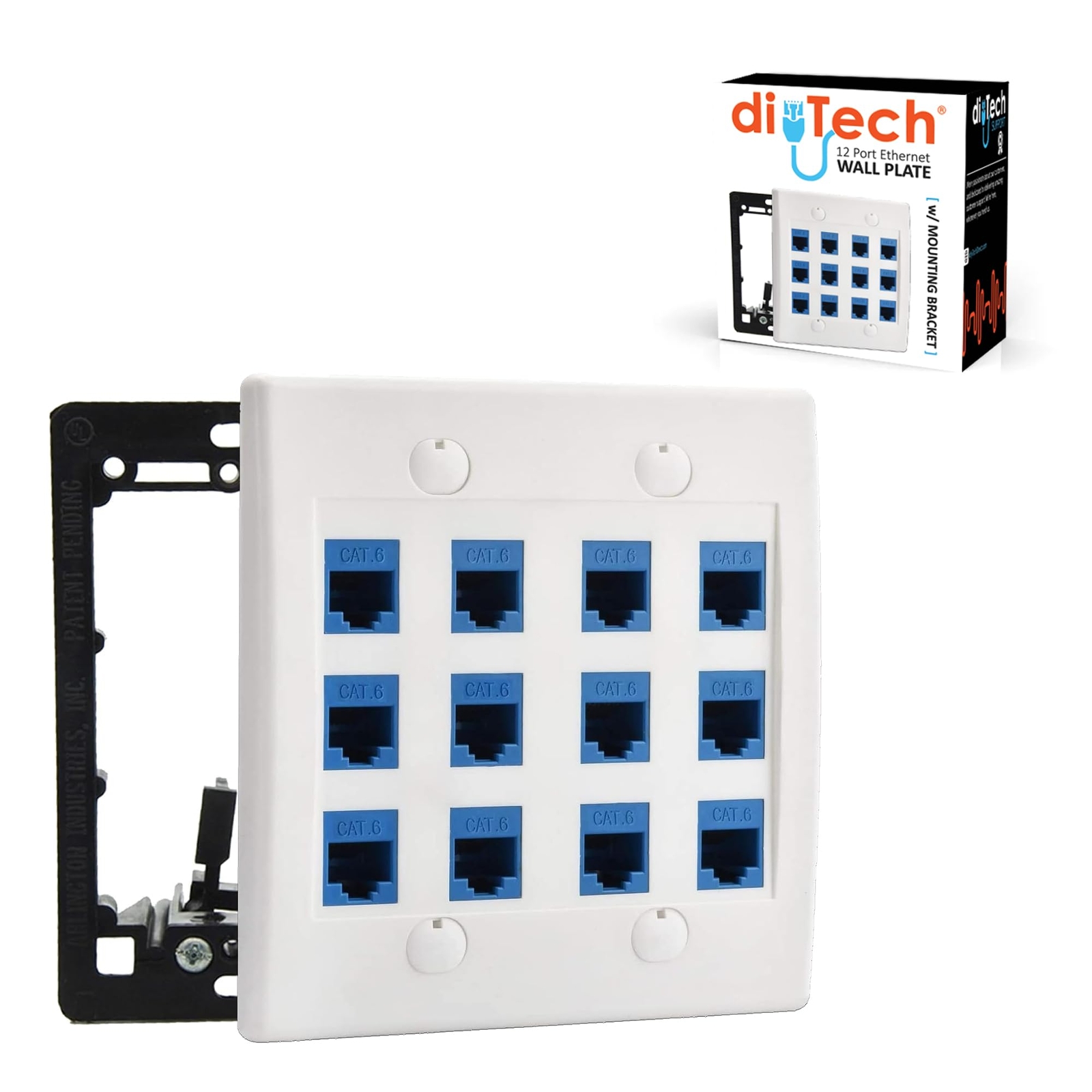 12-Port Ethernet Wall Plate RJ45 Cat6 Female-to-Female Network Outlet White