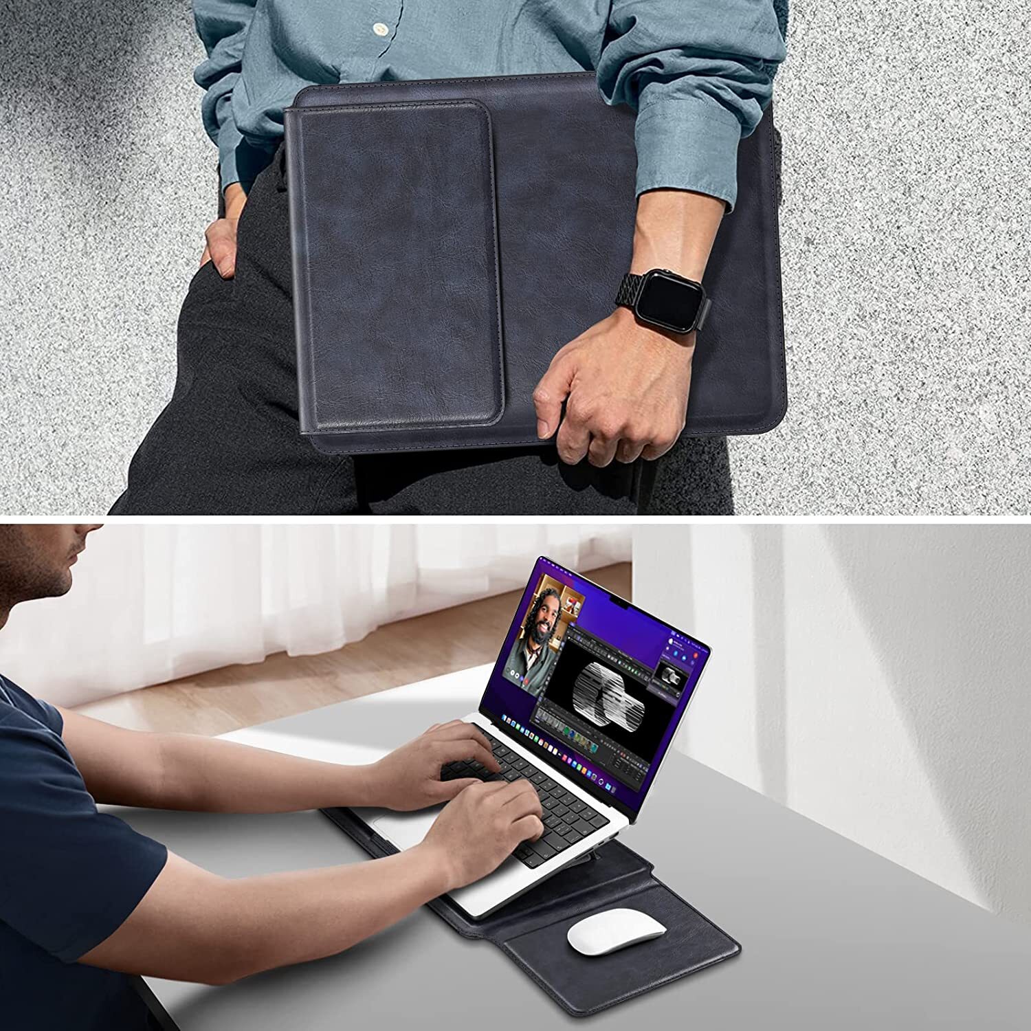 Sleeve Case for MacBook Air 13.6″ M3 M2 Leather Slim Bag Cover with Stand