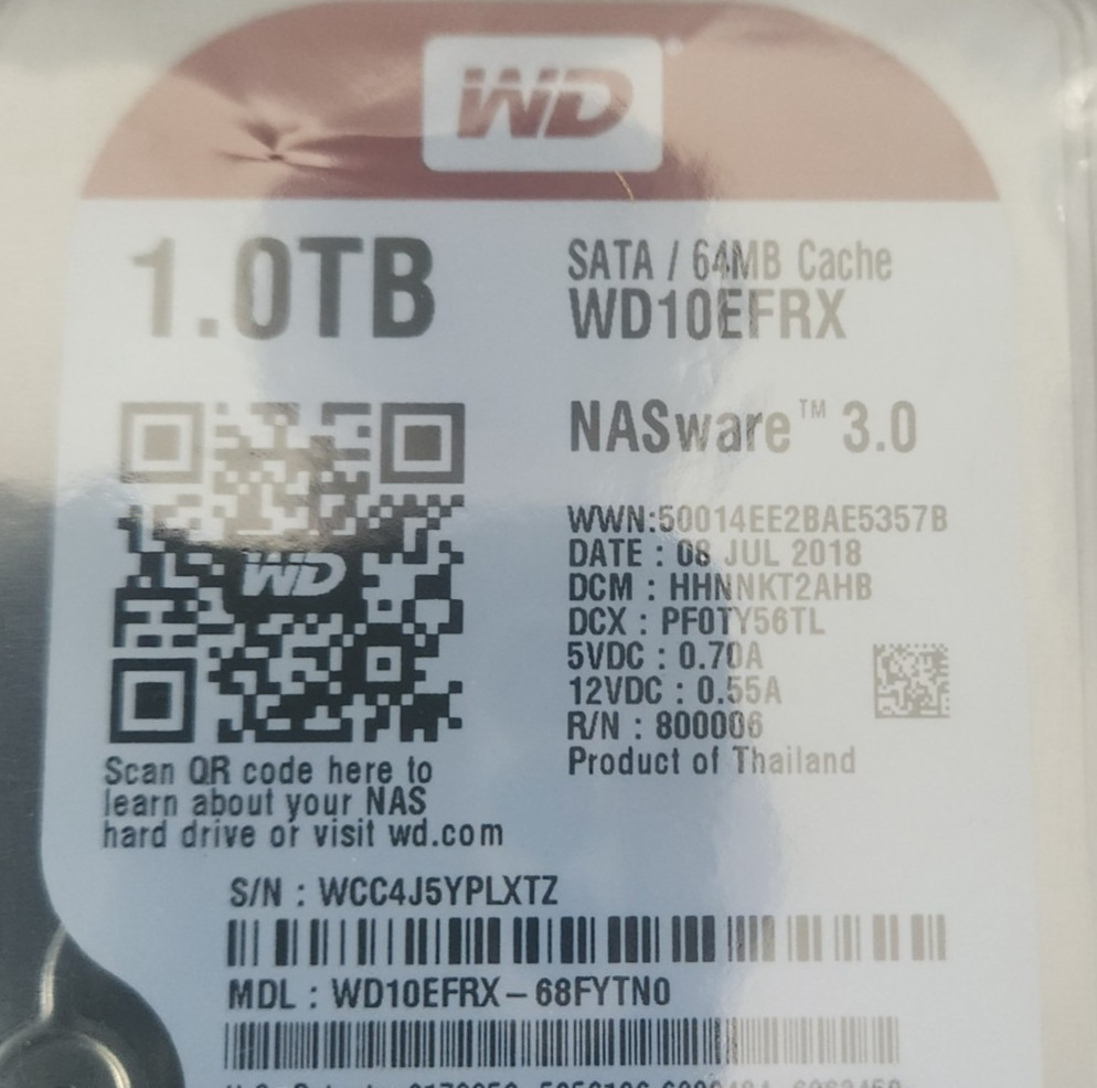 Western Digital 1TB 3.5″ SATA HDD – WD10EFRX-68FYTN0, DCM: HHNNKT2AHB