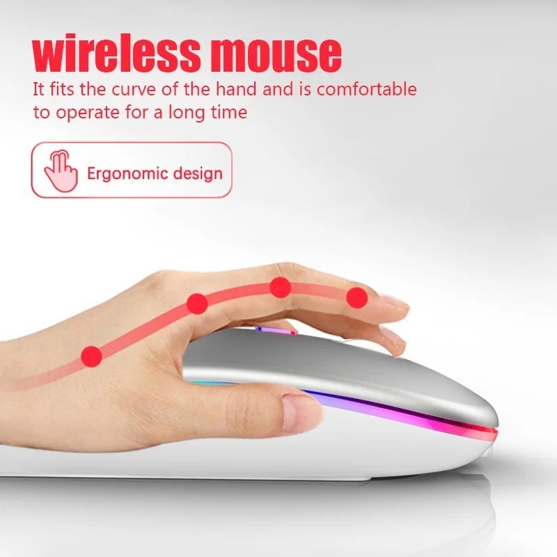 2.4GHz Wireless Optical Mouse USB Rechargeable RGB Cordless Mice For PC Laptop