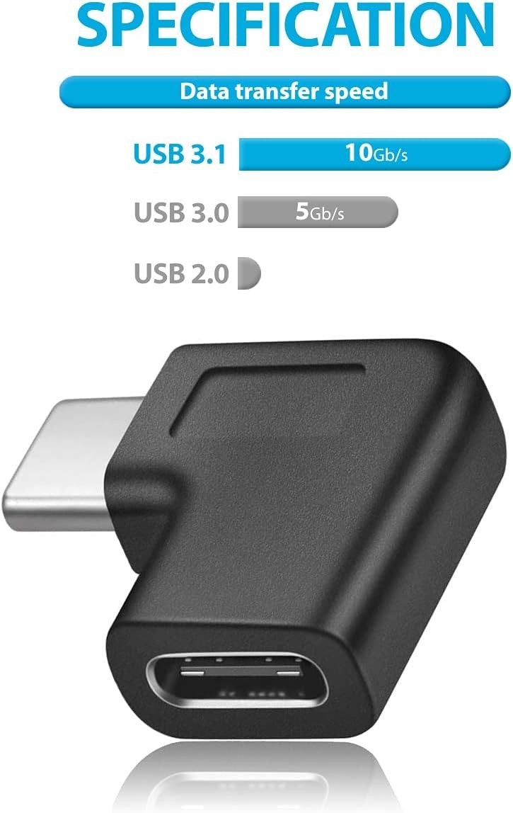 USB C Right Angle Adapter,90 Degree USB C to USB Type-C Male to Female Adapter C