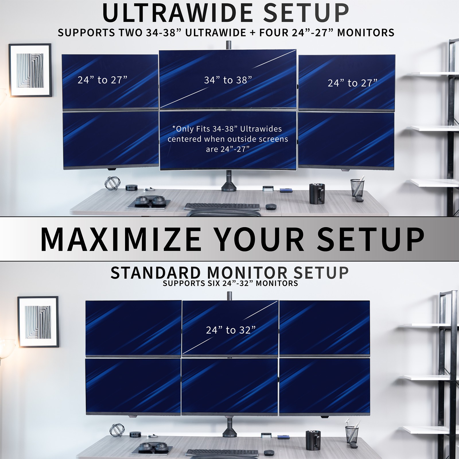 VIVO Telescoping Extra Tall Hex Ultrawide 27″ to 38″ Monitor Desk Mount
