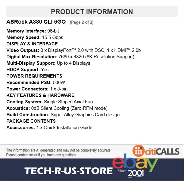 ASRock A380 CLI 6GO Intel Arc A380 Challenger ITX 6GB GDDR6 OC Graphics Card