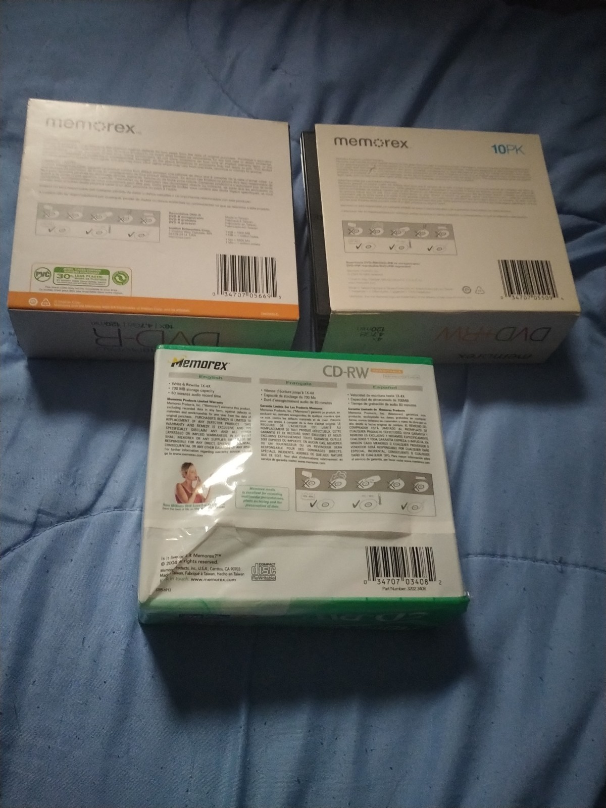 Open Box Memorex DVD-R 10 Pack 16x 4.7gb/go 120min . 9 DVD+rw also 9 cd-rw.