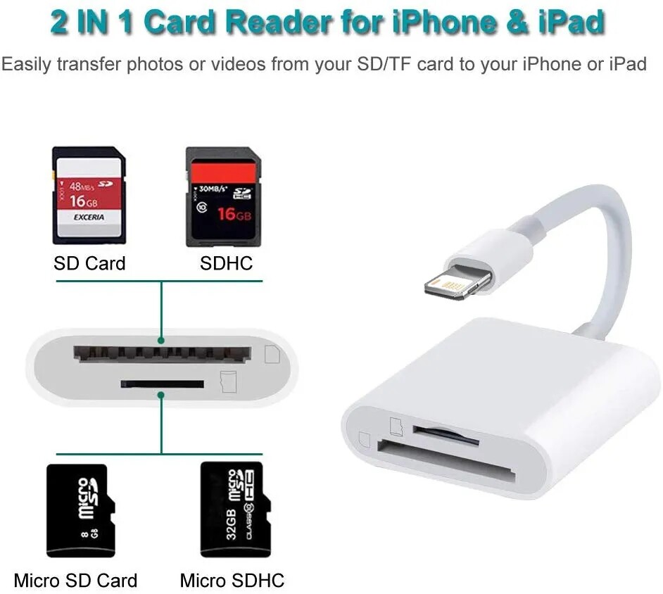 TF/SD Card Adapter Camera Reader for iPad iPhone6 7 8 Plus 13 14 15 Pro X Xs Lot