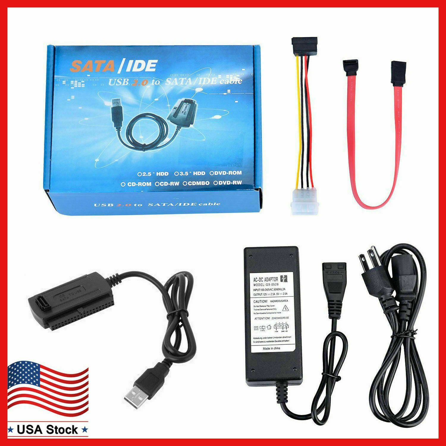 USB 2.0 to SATA PATA IDE 2.5″ 3.5″ HDD SSD Hard Drive Adapter Transfer Cable Kit