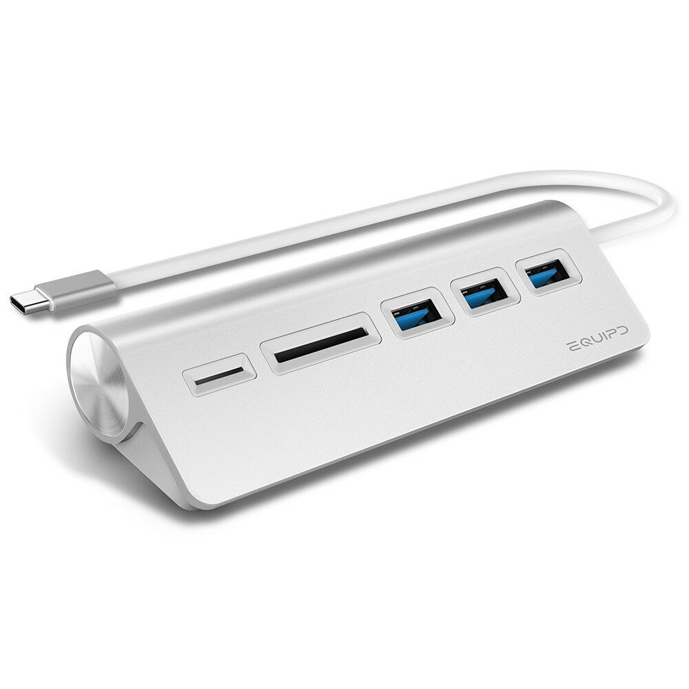 Aluminum USB Type-C Hub Adapter w/3 USB 3.0, SD/TF Card Reader for iMac Macbook