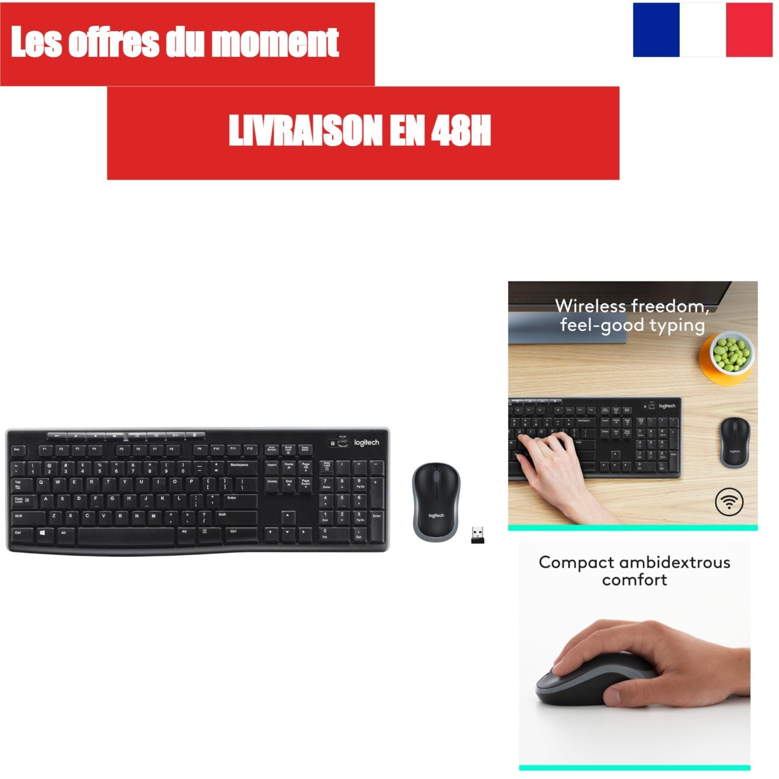 Logitech MK270 Wireless Keyboard Mouse Combo Full Size Black USB