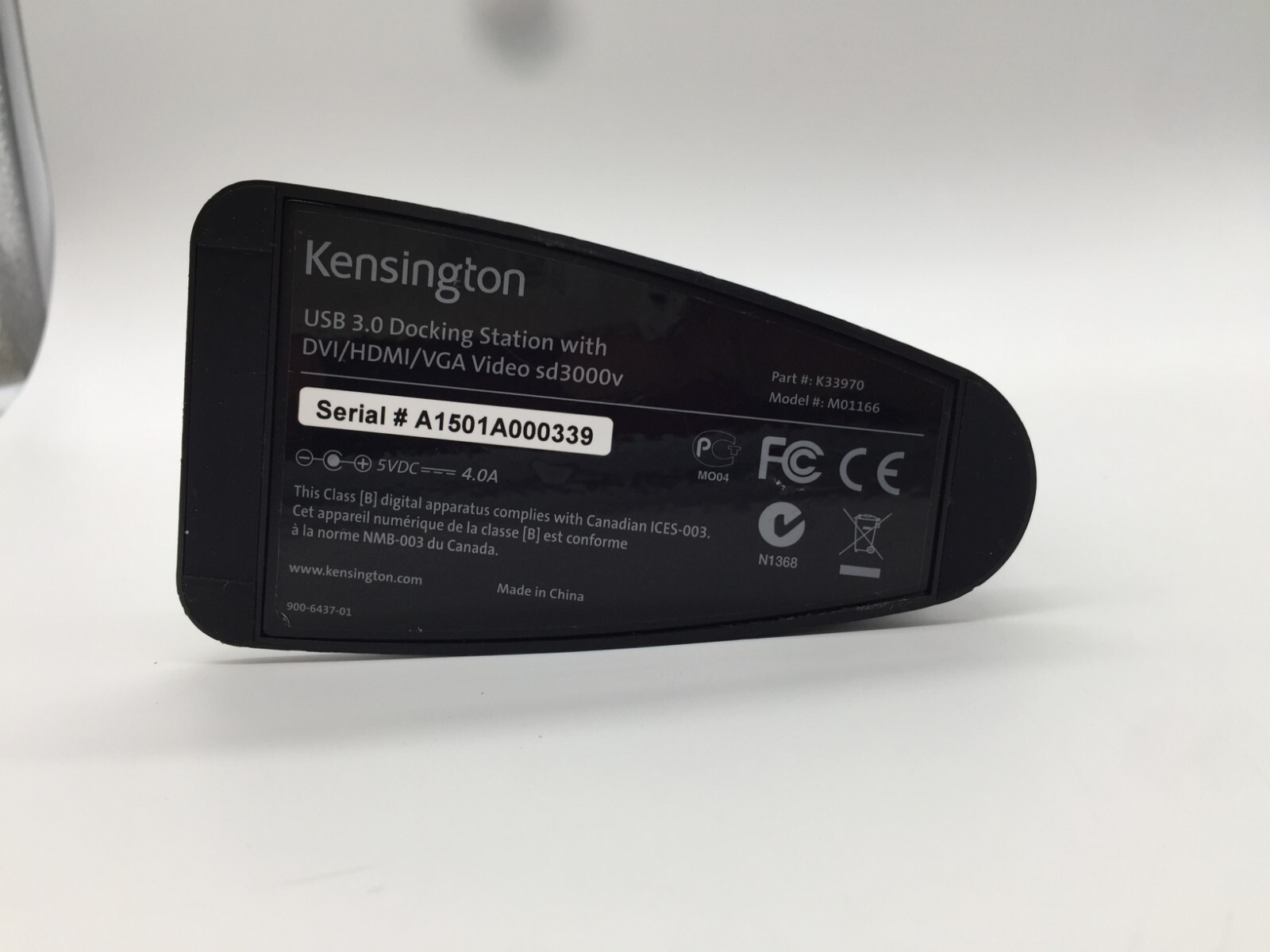 KensingtonUSB 3.0 Dockingstation SD3000V M01166 AC ADAPTER NOT INCLUDED FREE S/H