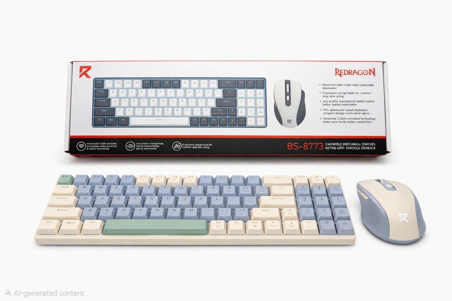Redragon Wireless Mechanical Keyboard & Mouse Combo RGB White Creamy /Gray