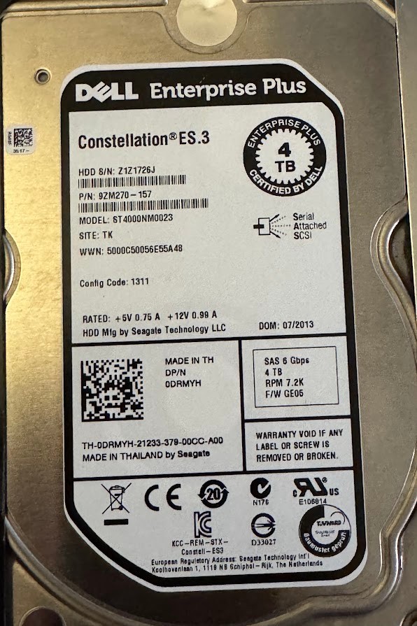 Dell ST4000NM0023 4TB 3.5″ 7200RPM Hard Drive +Dell Compellent SC180 SC280 Caddy