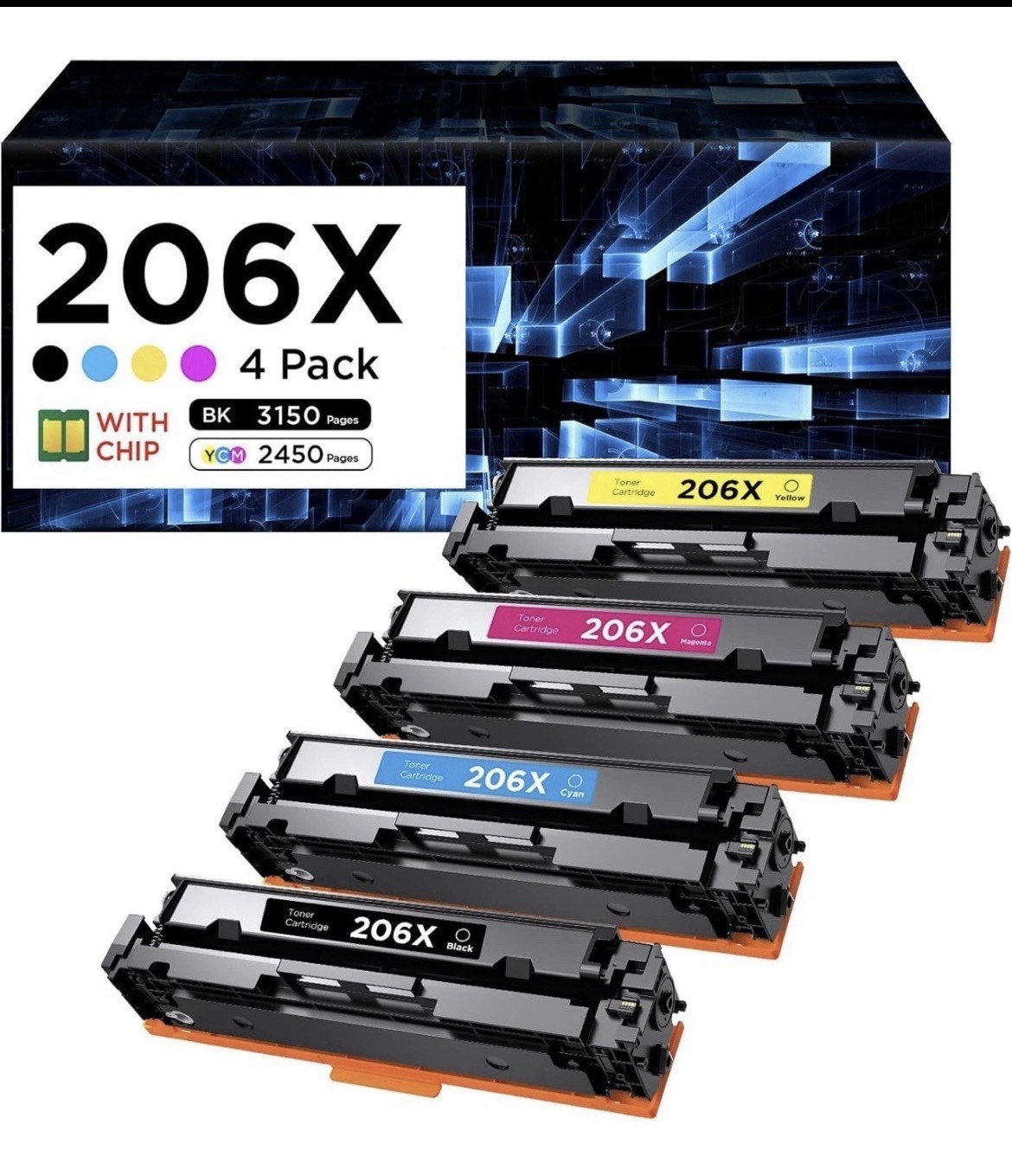 206X HP 4 Pack BCMY Toner Cartridges High Yield Compatible (With Chip)