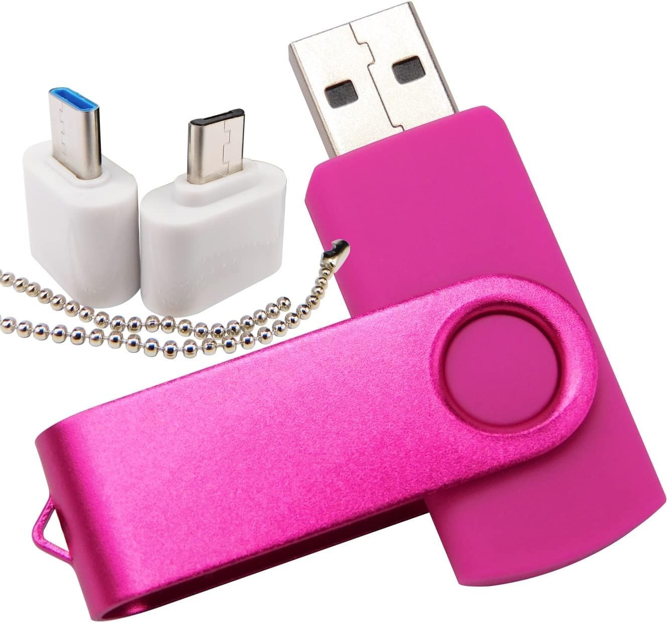 Elegant 512MB Pink USB Flash Drive with OTG & Type-C Adaptors – Rust Prevention