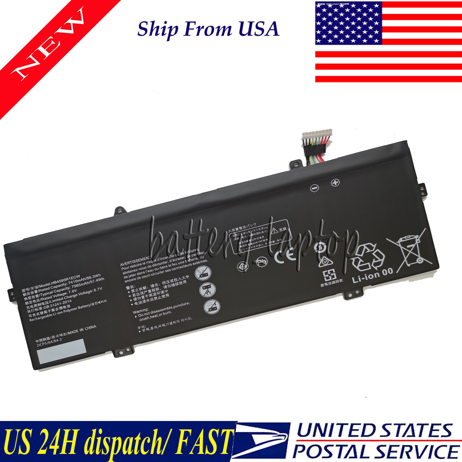 new 7.6V HB4593R1ECW Laptop battery for Huawei Matebook X Pro i7 Mach-W29 2019