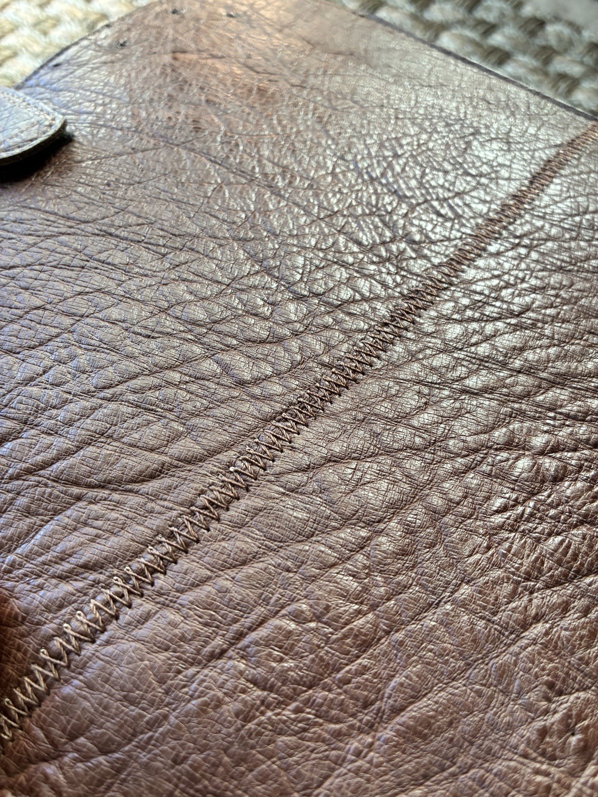 Brown Ostrich Leather iPad Tablet Case Cover Folio Sleeve Pouch Hook & Loop