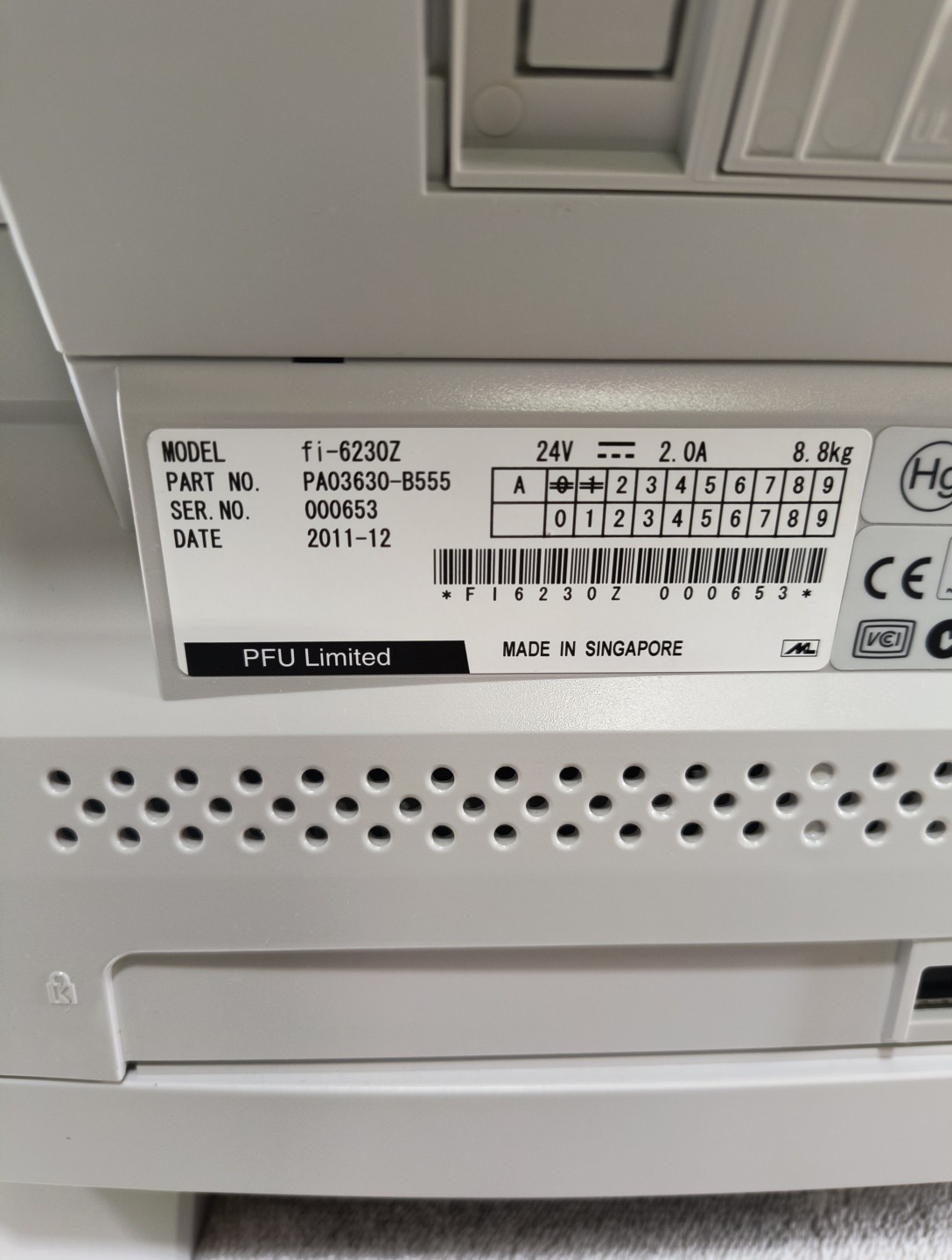 Fujitsu FI-6230Z Full Color Scanner Scanning Bed Works Feeding Tray No Cords