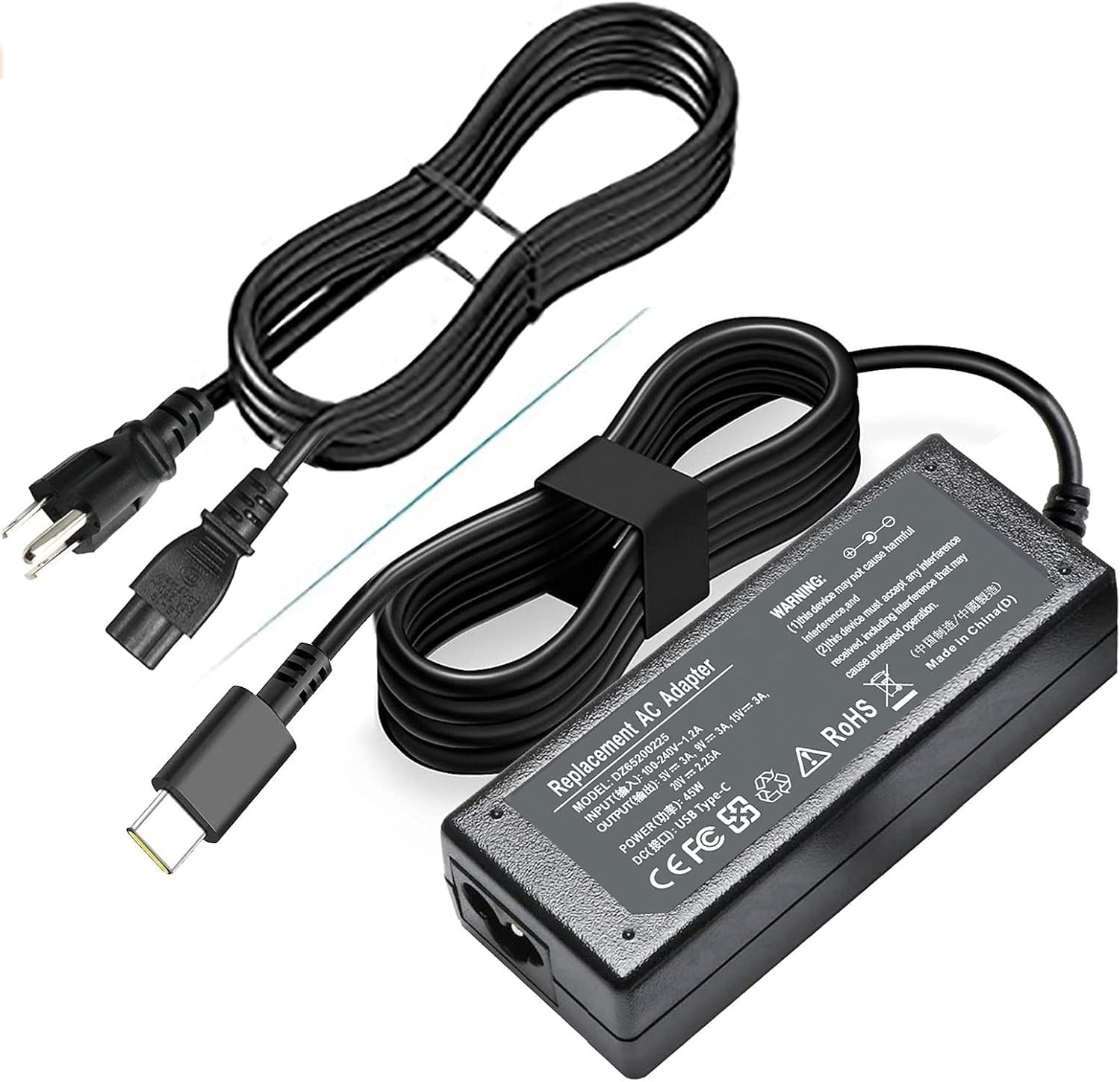 45W School Chromebook Charger USB C AC Adapter Power Cord Black