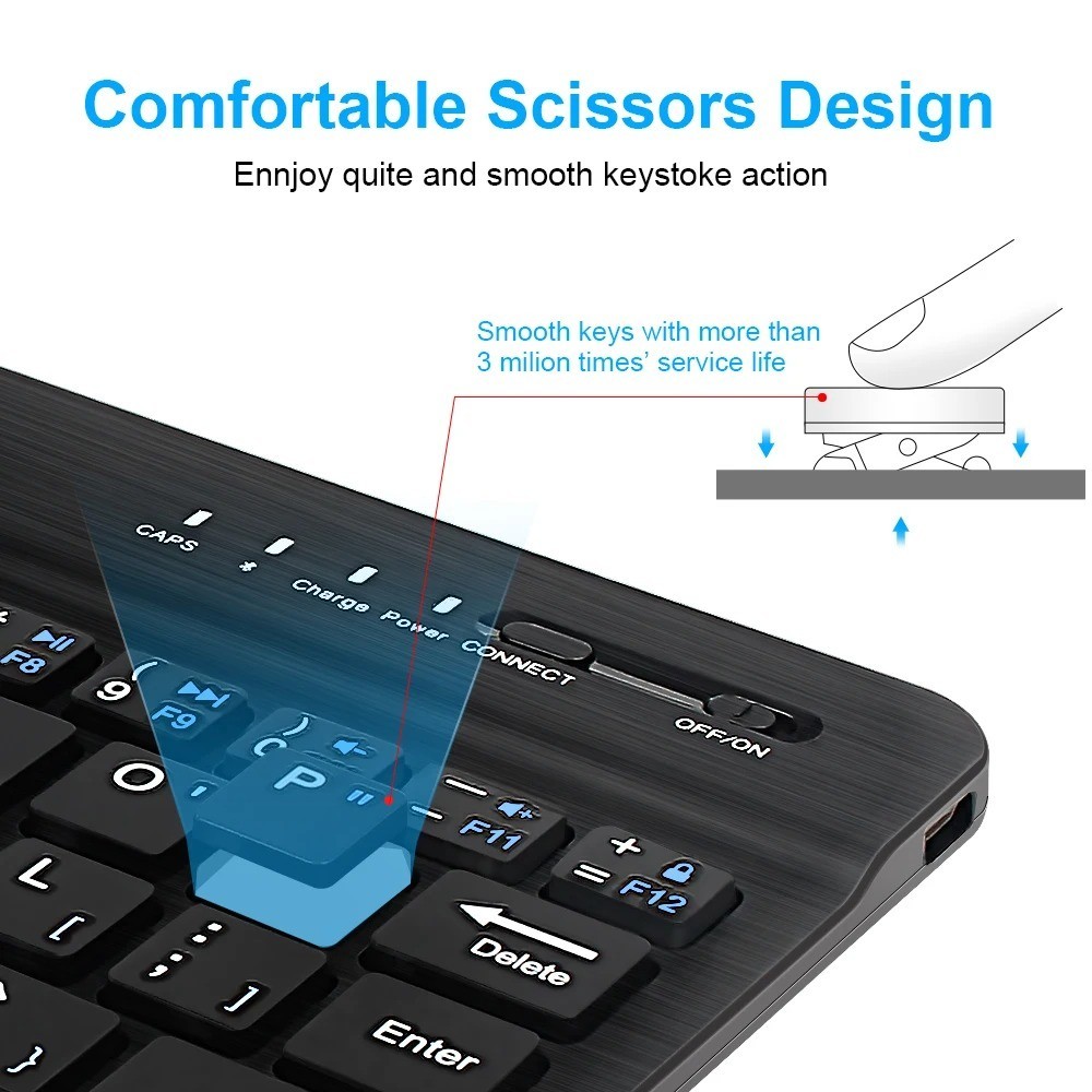 Bluetooth Wireless Keyboard Rechargeable for iPad Tablet Phone Laptop