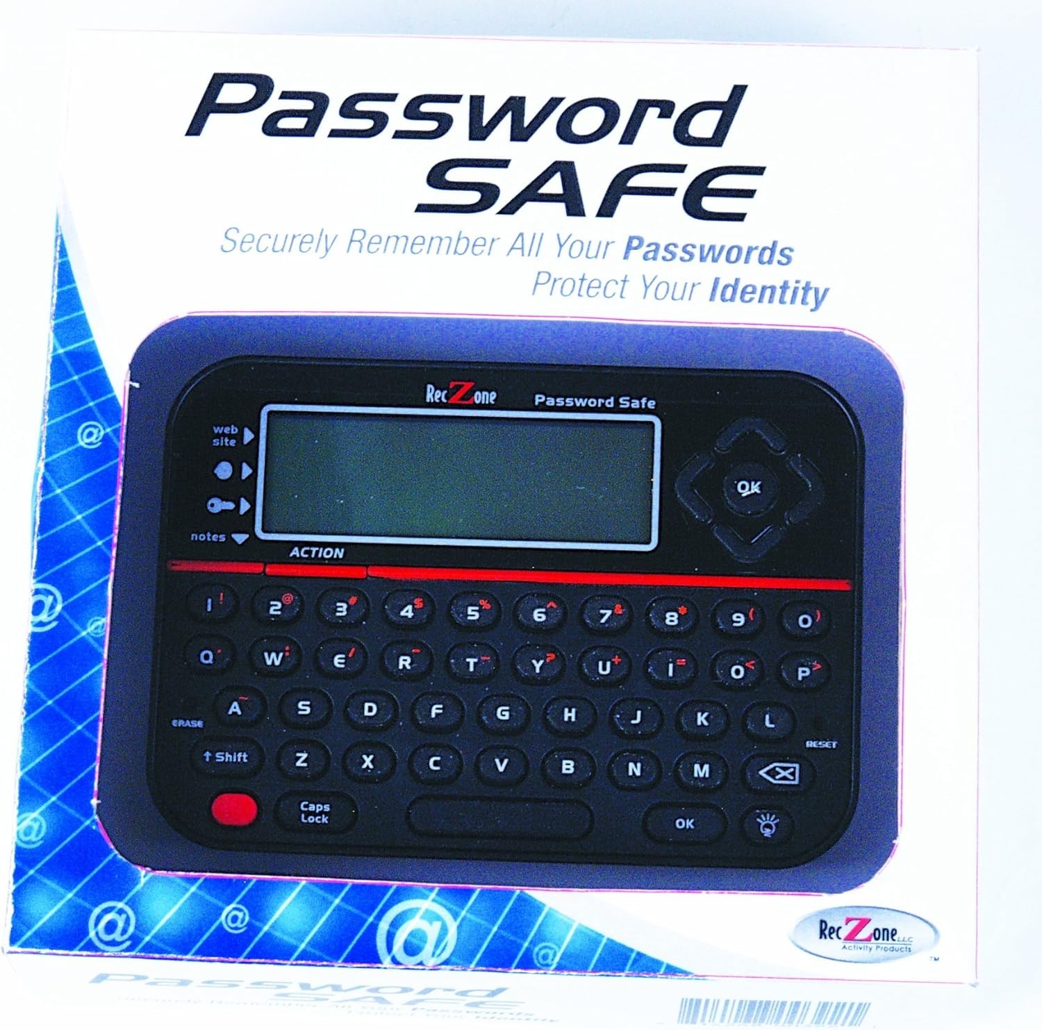 RecZone Password Safe Backlit LCD Built In Memory QWERTY Keyboard Model 595