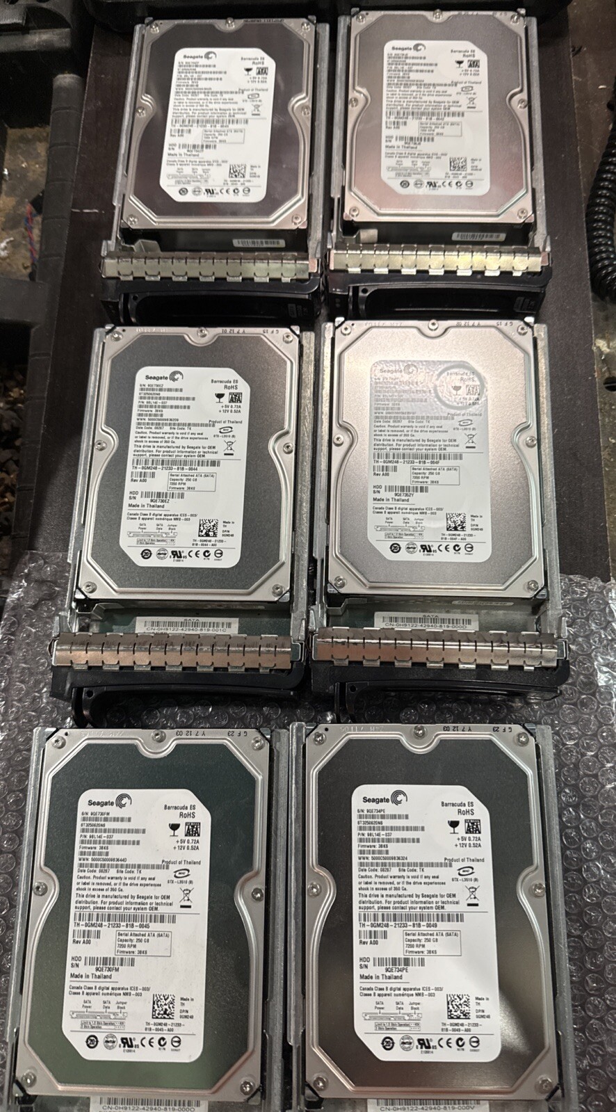 Lot of 6 Seagate Barracuda ES 250 GB SATA Hard Drive ST3250620NS w/ Caddy Dell