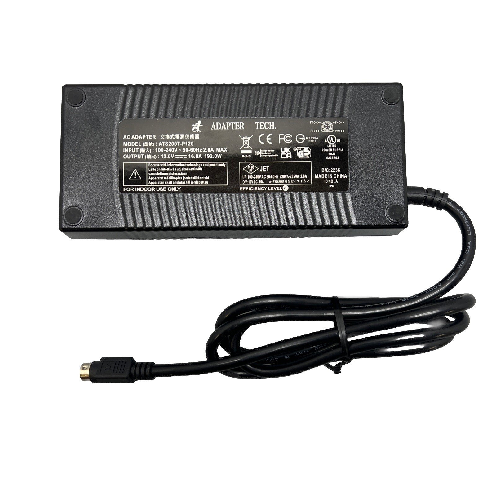 ADAPTER TECH Power Supply 4PIN 12V 16A ATS200T-P120 192W Laptop Adapter Charger